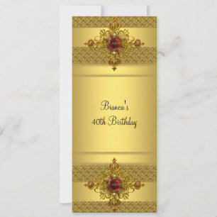Invitation Gold Red Jewel 40th Birthday Party