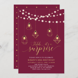 Invitation Gold & Red Modern Surprise 60e fête d'anniversaire
