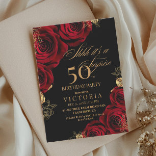 Invitation Gold & Red Roses Surprise 50e anniversaire Invitat
