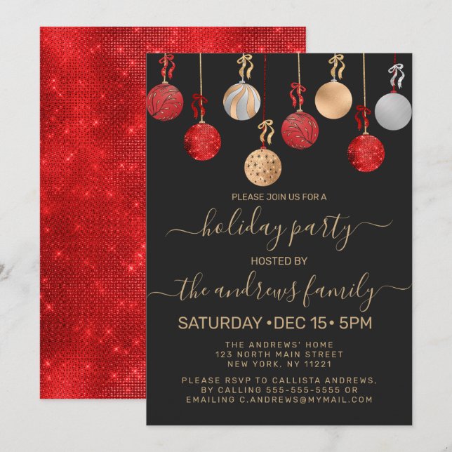 Invitation Gold Red Silver Parties scintillant Hanging Orname (Devant / Derrière)