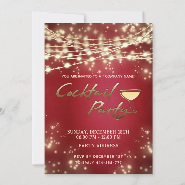 Invitation Gold red string lumières entreprise Cocktail party (Devant)