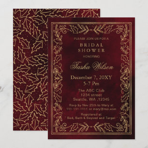Invitation Gold Red Winter Foliage Fête des mariées de vacanc