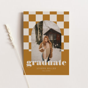 Invitation Gold Retro À damiers Arch Vintage photo Graduation