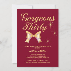 Invitation Gold Ribbon Girl Superbe Trente Bourgogne Annivers