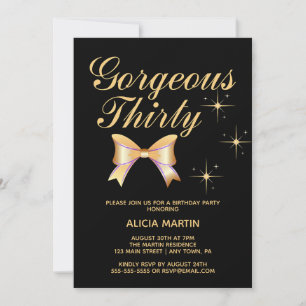 Invitation Gold Ribbon Girl Superbe Trente Noir Anniversaire