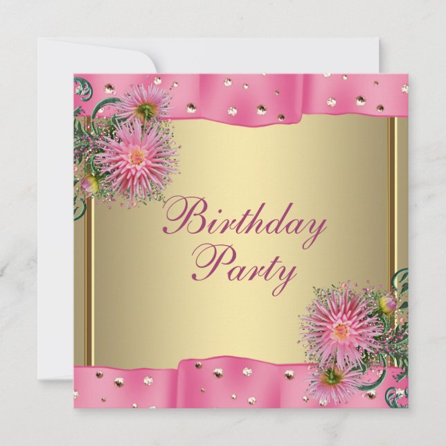 Invitation Gold Rose Dahlia Fête d'anniversaire (Devant)