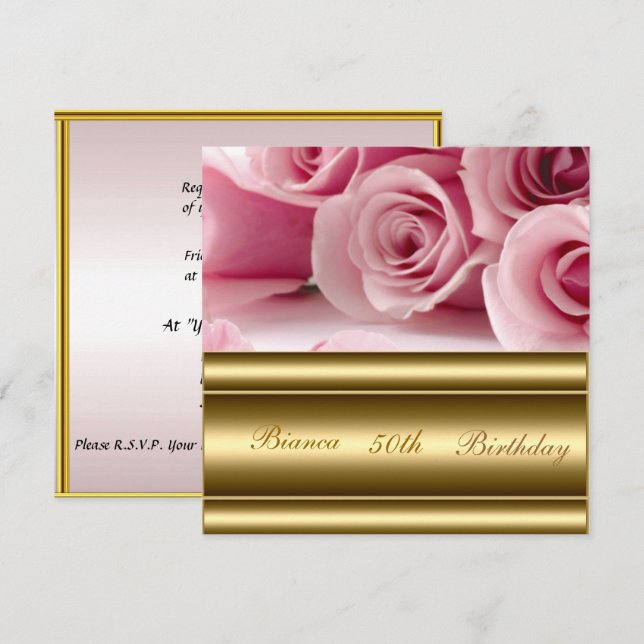 Invitation Gold rose Popular Elegant 50e anniversaire Invitat (Devant / Derrière)