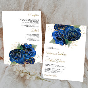 Invitation Gold Royal Blue Floral tout en un Mariage
