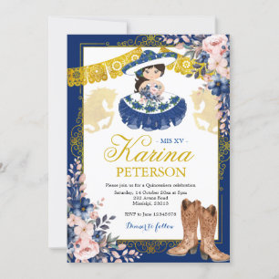 Invitation Gold Royal Blue Mis Quince Mexican Mis XV