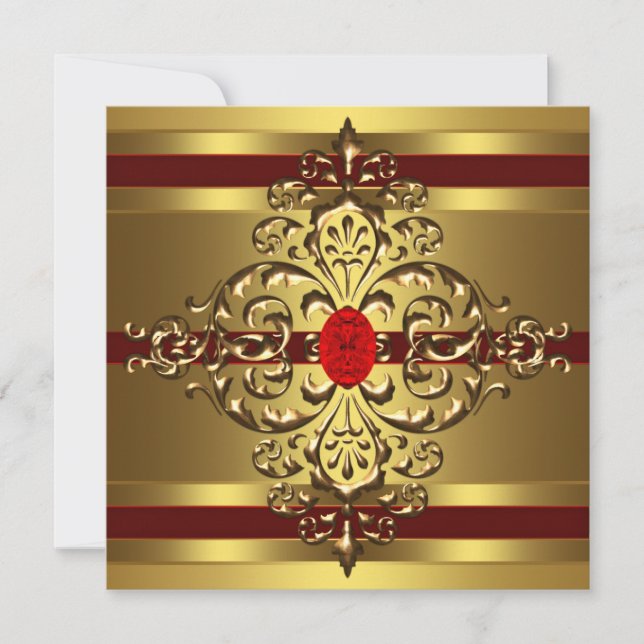 Invitation Gold Ruby Red Womans 60e fête d'anniversaire (Devant)