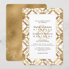 Invitation Gold Rustic Country Farmhouse Plaid Mariage