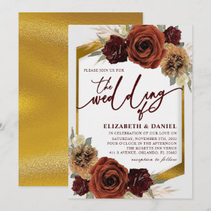 Invitation Gold Rustique Floral Pampas Grass Mariage