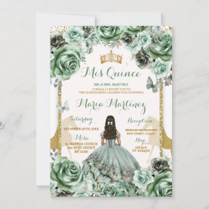 Invitation Gold Sage Green Princesa Quinceañera Fleurs