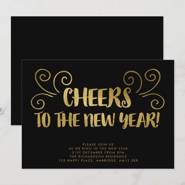Invitation Gold salue l'invitation du Nouvel An de la Soirée (Devant / Derrière)