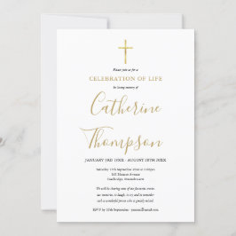 Invitation Gold Script Celebration of Life Photo Funeral 