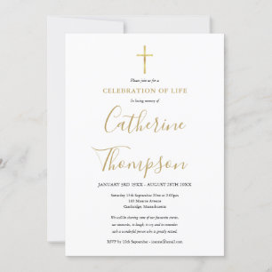 Invitation Gold Script Celebration of Life Photo Funeral 
