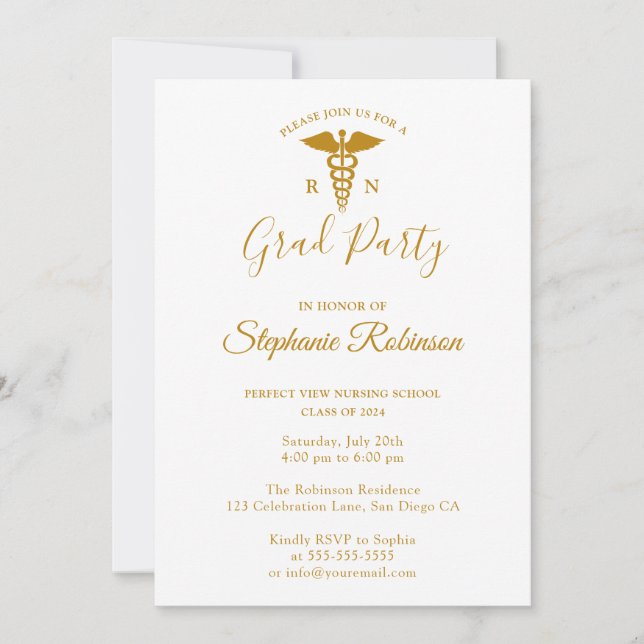 Invitation Gold Script Nursing School Graduation Moderne (Devant)