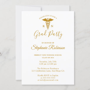 Invitation Gold Script Nursing School Graduation Moderne