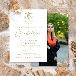 Invitation Gold Script RN Nursing Photo Party