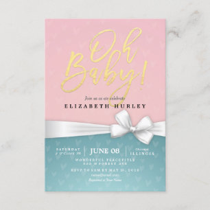 Invitation Gold Script White Ruban bleu rose Baby shower