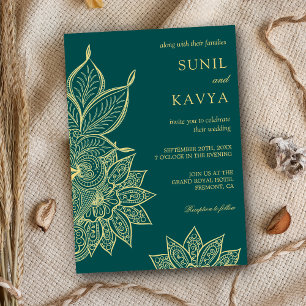 Invitation Gold Sea Green Mehendi Henna Mariage indien