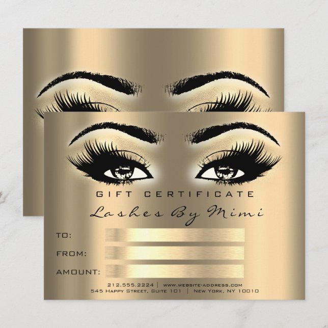 Invitation Gold Sepia Lashes Maquillage Artiste certificat ca (Devant / Derrière)