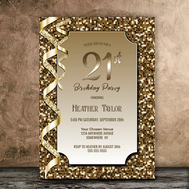Invitation Gold Sequins 21e fête d'anniversaire (Créateur téléchargé)