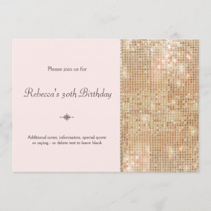 Invitation Gold Sequins 30e Anniversaire rose pâle