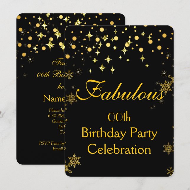 Invitation Gold Shimmer Lumières fête d'anniversaire (Devant / Derrière)