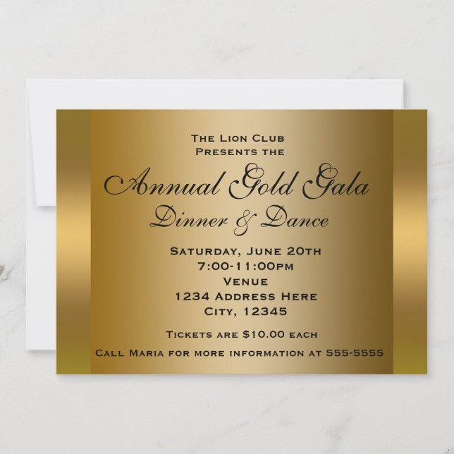 Invitation Gold Shiny Ticket Événement Dîner Élégante Invitat (Devant)