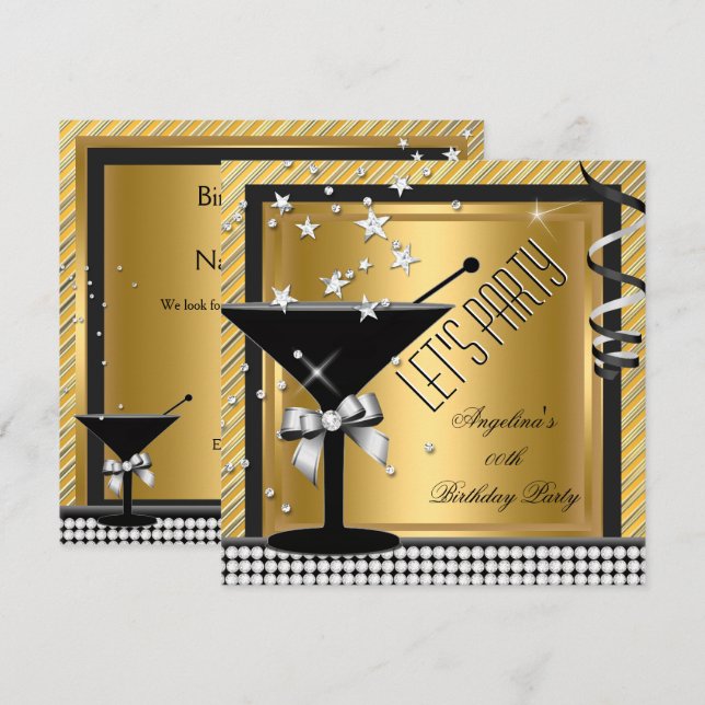 Invitation Gold Silver Black Martini fête d'anniversaire (Devant / Derrière)