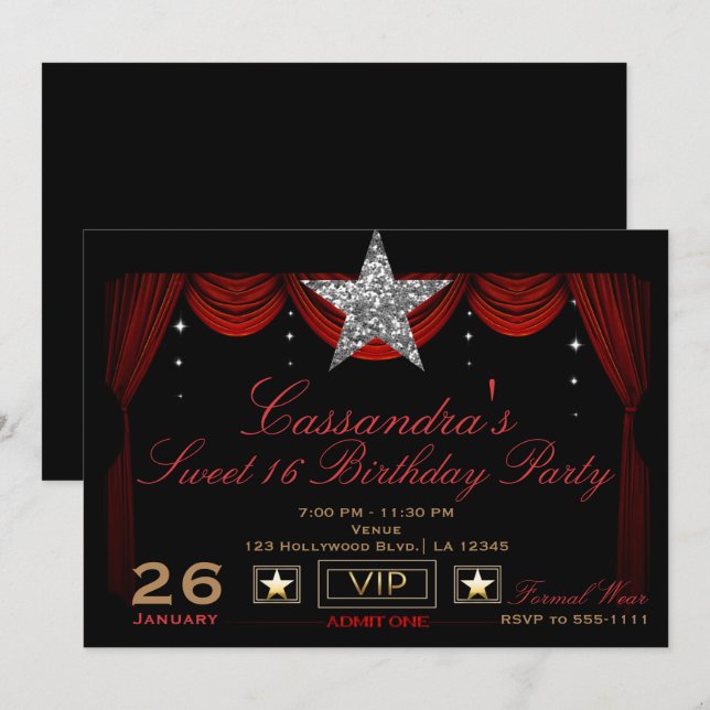Invitation Gold Silver Black Red VIP Admettre une fête d'anni (Devant / Derrière)