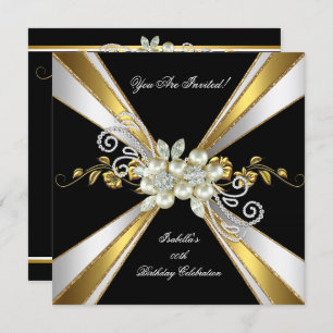 Invitation Gold Silver Black White Diamond Pearl Anniversaire