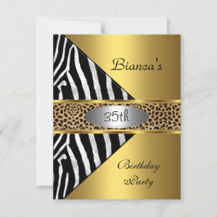 Invitation Gold Silver Black Zebra Leopard 35e anniversaire