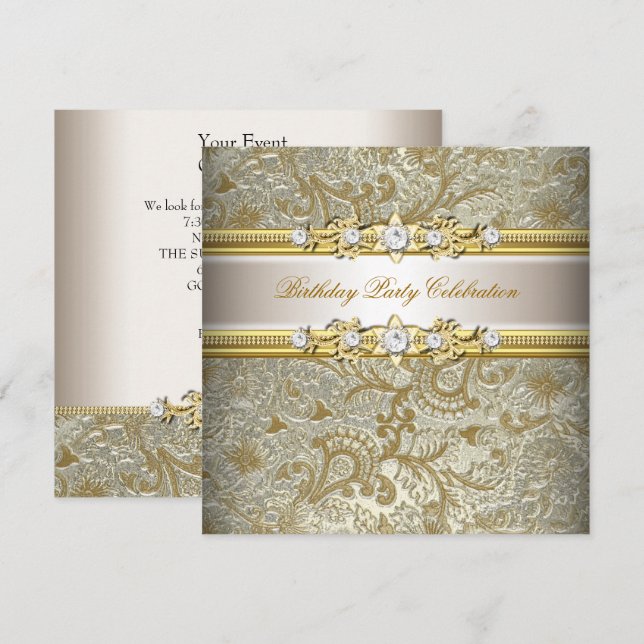 Invitation Gold Silver Cream Embossée look élégant Party (Devant / Derrière)