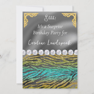 Invitation Gold Silver Foil & Turquoise Green Zebra Imprimer 
