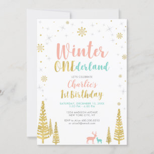 Invitation Gold & Silver Winter onederland 1ère fête d'annive