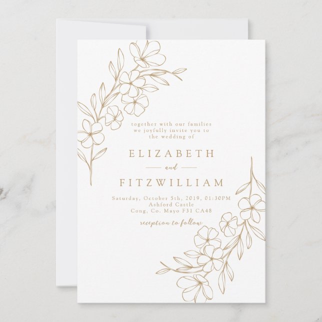 Invitation Gold Simple Cherry Blossom Mains Tirées Wreath (Devant)