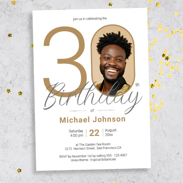 Invitation Gold Simple Elegant Photo 30th Birthday Party (Mockup View)