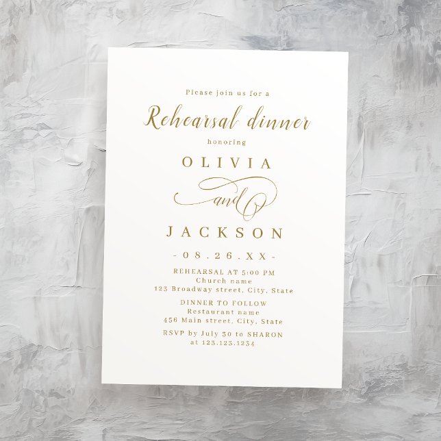 Invitation Gold simple script romantique Dîner de répétition (Gold simple romantic script Rehearsal Dinner Invitation)