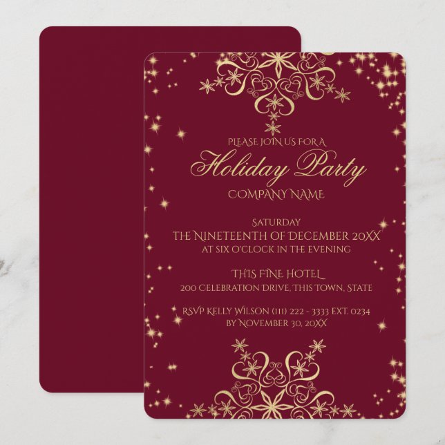 Invitation Gold Snowflake Sparkle Corporate Holiday Party (Devant / Derrière)