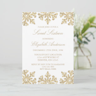 Invitation Gold Snowflake Winter Sweet 16