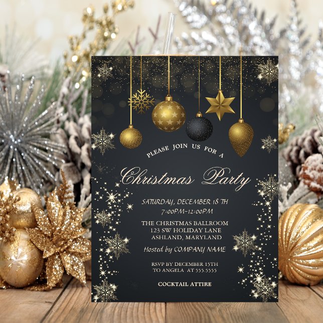 Invitation Gold Snowflakes, Christmas Balls Dark Company Part (Créateur téléchargé)