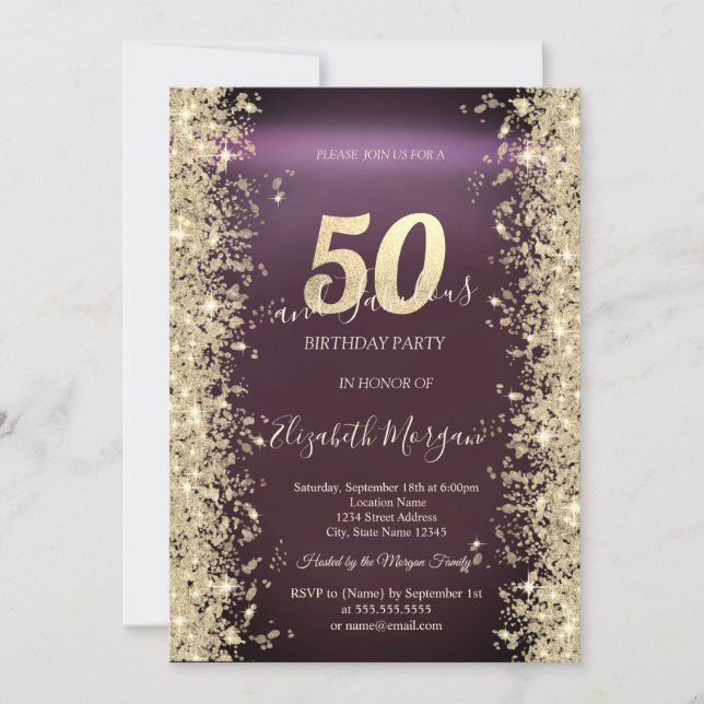 Invitation Gold Sparkle Diamonds Bourgogne 50e anniversaire (Devant)