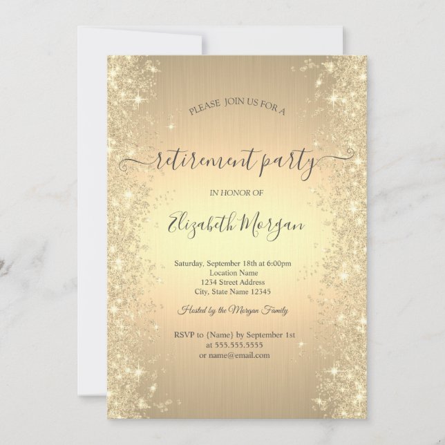 Invitation Gold Sparkle Diamonds Gold Retraite Party (Devant)
