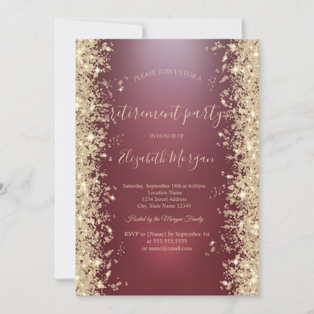 Invitation Gold Sparkle Diamonds Red Retirement Party (Devant)