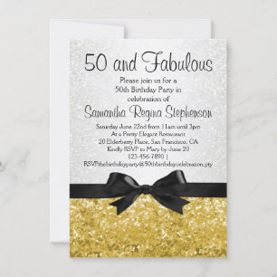 Invitation Gold Sparkle-look Bow 50e fête d'anniversaire