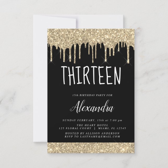 Invitation Gold Sparkle Parties scintillant 13e Treize Annive (Devant)