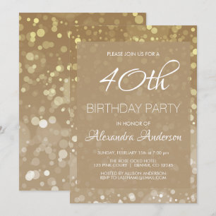 Invitation Gold Sparkle Parties scintillant Lumières 40e fête