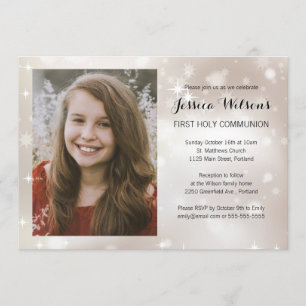 Invitation Gold Sparkle Photo Première Communion sainte